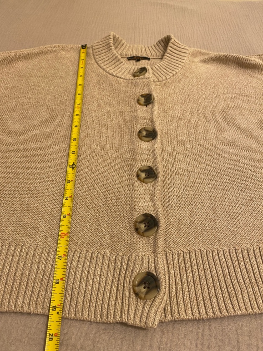 Quince Taupe Button-Front Crew Orhanic cotton Cropped Cardigan. Size M - Picture 7 of 11
